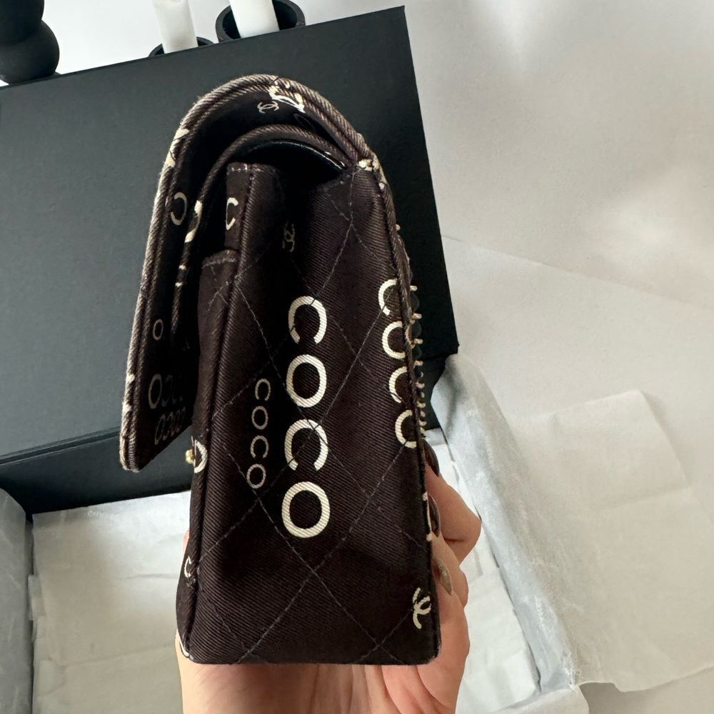 Chanel Canvas Coco Print Quilted Medium Classic Flap Double Flap Black White - Picture 11 of 16